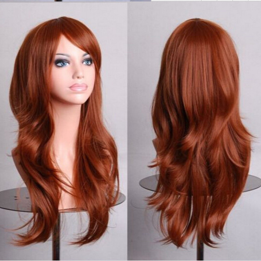 Amazon cos anime peluca europea y americana Comercio exterior wig70cm largo rollo Cosplay color etapa cabeza completa cubierta