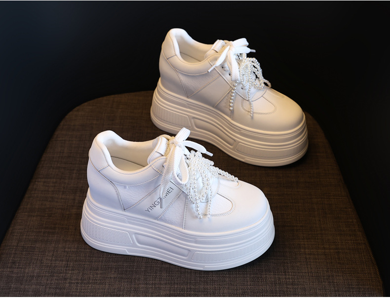 Giày sneaker nữ đế dày phối ngọc trai thời trang, độn cao bên trong — Màu xám trắng chi tiết 5