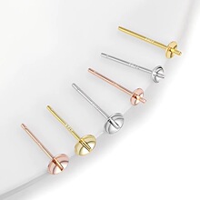 s999足银s925纯银珍珠托碗针空托耳针耳钉托托珠盘diy配件批发