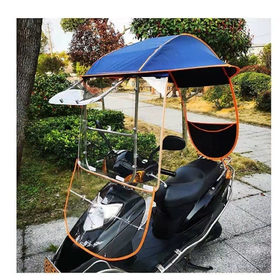 shield, new two-wheeled model, Elektromobil üçün ön şüşə çətiri (günlük) - high-definition-sliding-window-sun-protection-tarpaulin-blueberry-blue-rain-curtain-the-car-has-a-rearview-mirror