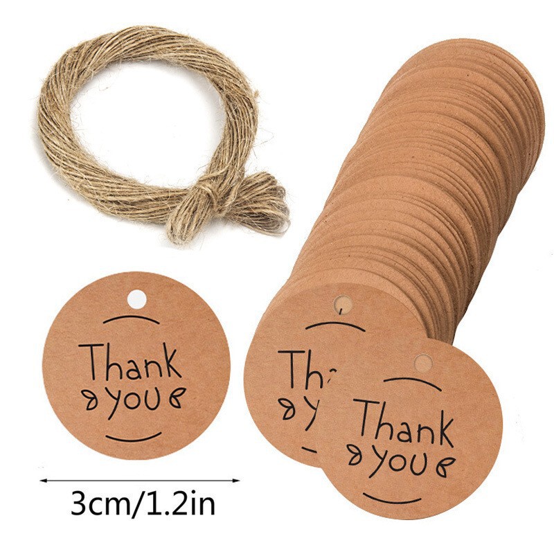 100Pcs Kraft Paper Gift Label Tag with 20m Rope, Wedding Party and Gift Decoration