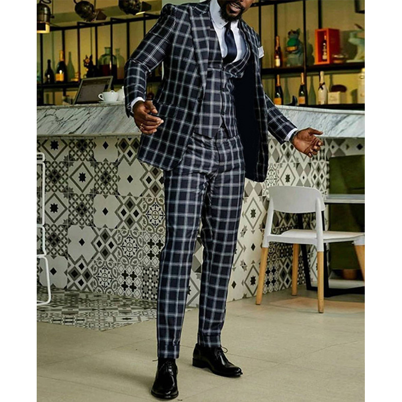 Plaid Digital Print Suit Set Two-Piece Custom One-Button Suit Jacket Men's Suit