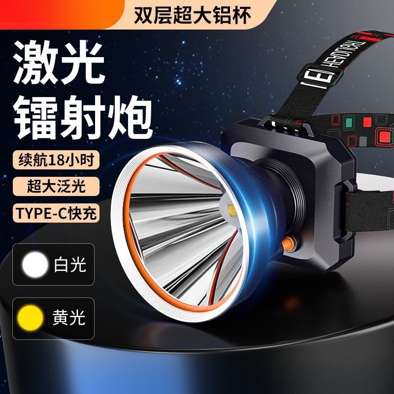 High-intensity, ultra-bright, rechargeable headlamp with large reflector, long-range beam, designed for fishing and beachcombing, featuring an ultra-long battery life.