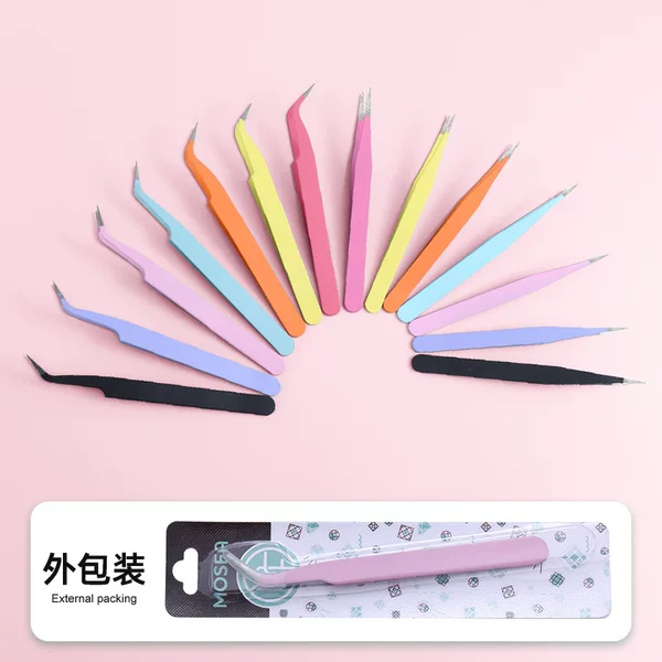 113mm false eyelash diy color stainless steel tweezers eyelash tweezers straight elbow paper card packaging tool thickened