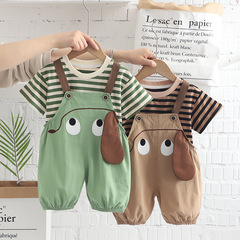 Boys Summer Carrier Pants Set Summer Outfit 2024 Newborn Baby Toddler Cartoon Short Sleeve Two-Piece Drop Ship