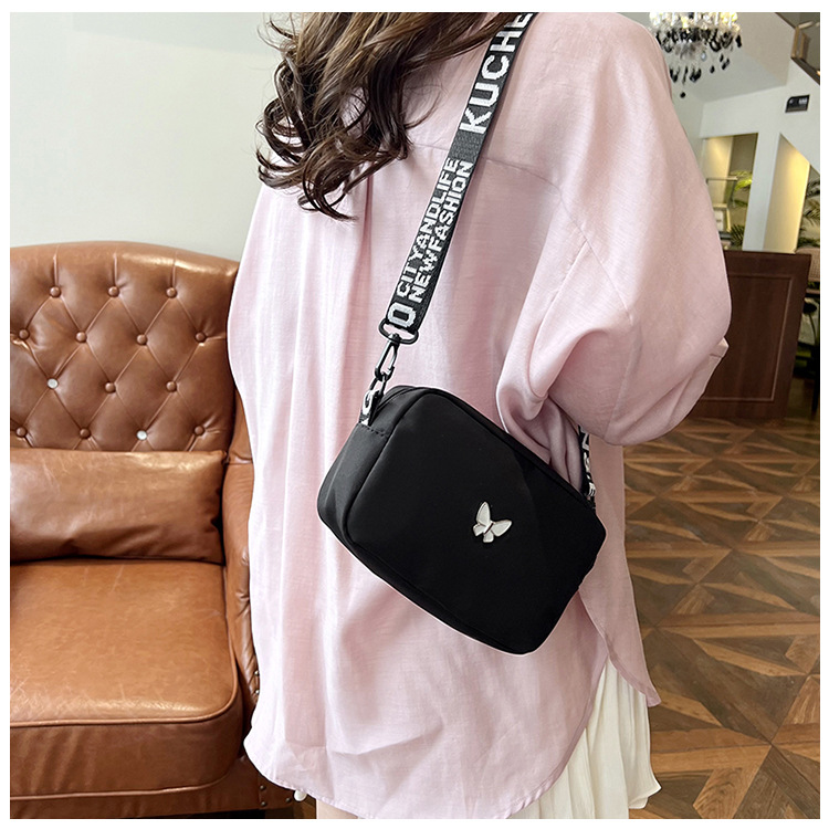 wholesale elegant butterfly simple small bag women's nylon cloth wide shoulder strap underarm bag casual shoulder solid color crossbody bag undefined