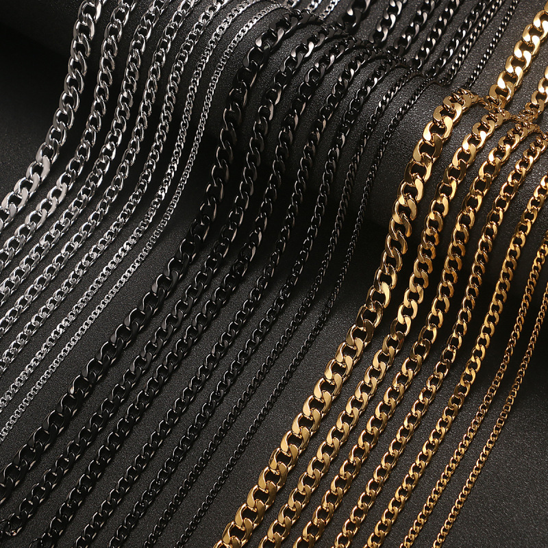 European and American Stainless Steel Jewelry with a High-End Feel, Niche Six-Sided Nk Cuban Chain Gold-Plated Necklace, Simple and Minimalist Necklace for Men and Women