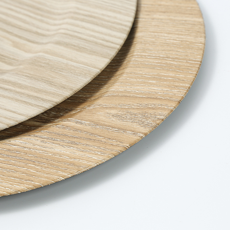 Placas de plástico de decoración de platos de frutas de estilo retro ligero de lujo madera pp material cojín de tazas de mesa de comedor