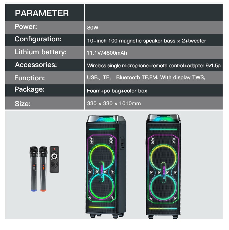 Altavoces Bluetooth de alta potencia doble 8 pulgadas KTV karaoke casero cuadrado K canto al aire libre tarjeta de sonido