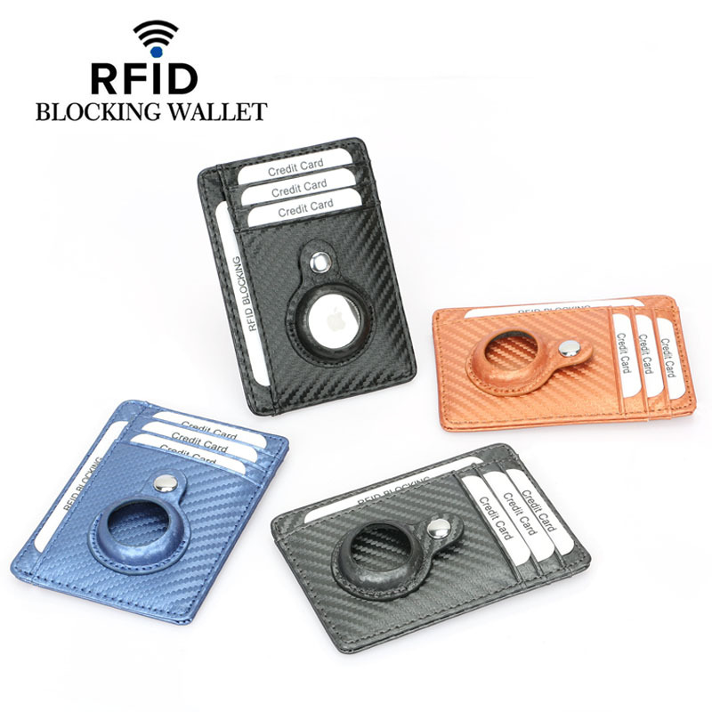 Cross-border new airtag card holder anti-theft and anti-loss tracker for men and women cowhide card bag carbon fiber pattern card holder