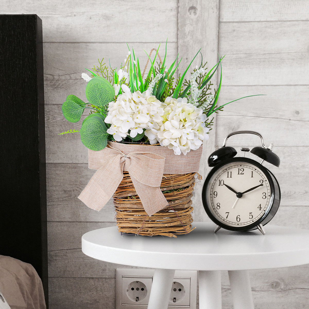 Cesta de Hortensias Blancas para Colgar en la Puerta, Decoración de Primavera y Verano, Hortensias Artificiales Color Crema, Decoración para Ventanas, Decoración del Hogar image 3
