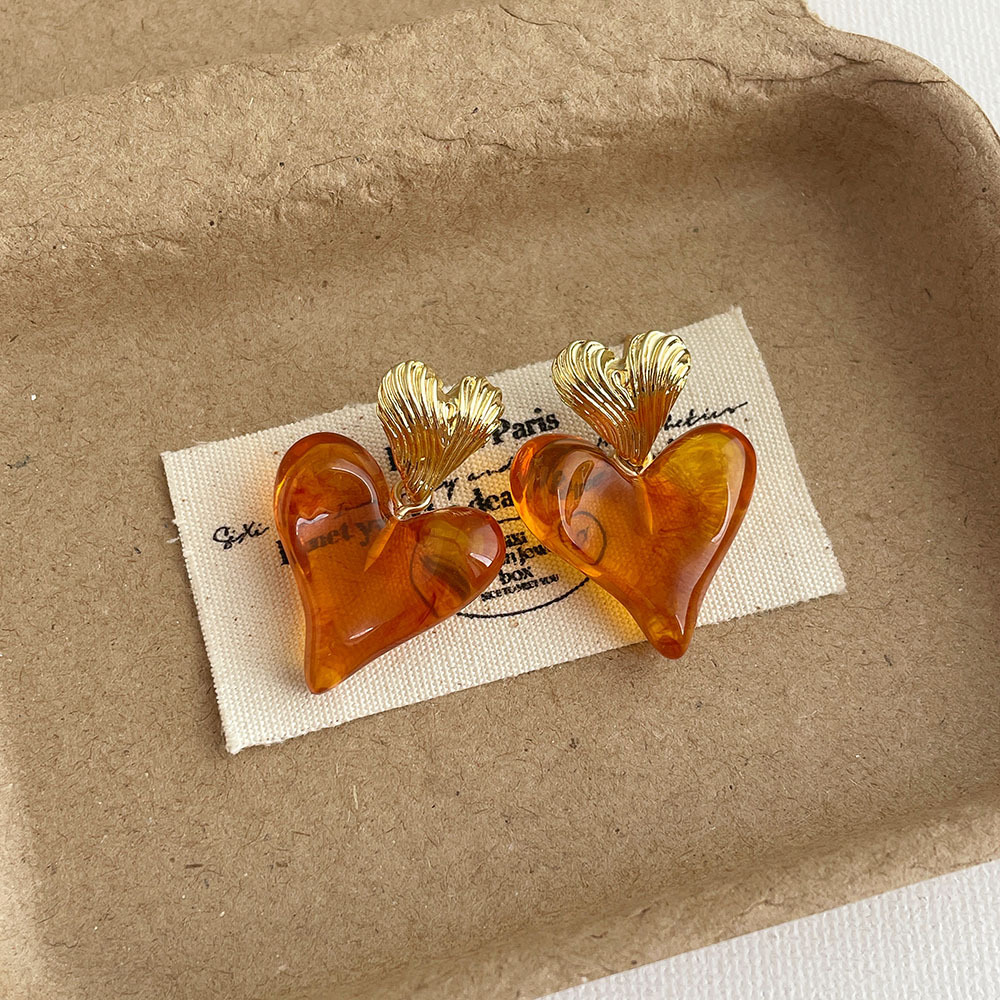 11g Weight 925 Sterling Silver Ear Needle Material Drop Earrings Classification 1 Pair Quantity Daily Occasion Resin, Copper Alloy Material Heart Shape Pattern Women's Gender Plating Design Vintage Style, Sweet Style 1 Pair Vintage Style Sweet Heart Shape Plating Resin Copper Alloy Drop Earrings 7