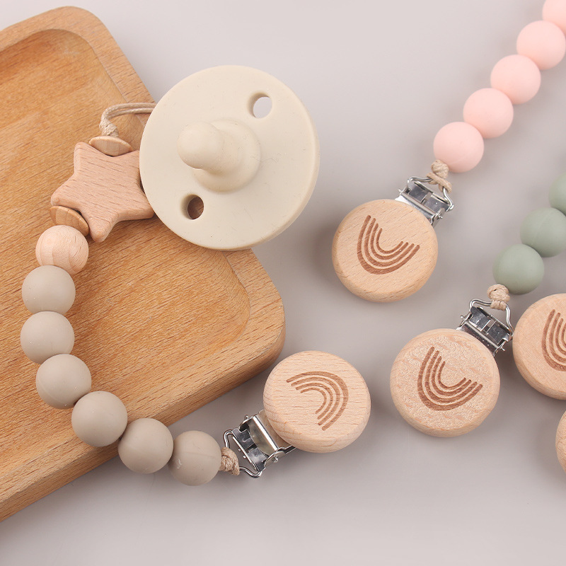 Productos para bebés y niños pequeños clip de tetina de beech DIY estrella de penta de beech creativa perlas de silicona calmante tetina cadena anti-caída cadena