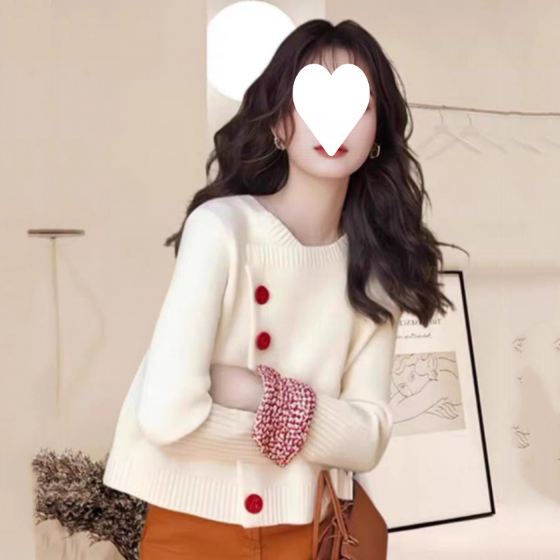 Otoño y invierno nuevo tipo de explosión suelta y suave con gorra con gorra a rayas suéter vintage chaqueta para mujeres image 3