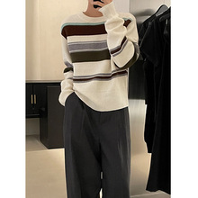 木蘭撞色條紋設計毛衣女2022冬季新款韓版保暖親膚針織上衣 33765