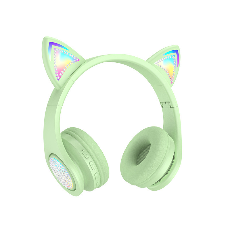 プライベートモデルの新しい発光猫ヘッドセット漫画ヘッドマウント型Bluetoothヘッドセット、女の子と子供向け、マカロンワイヤレスステレオ|undefined