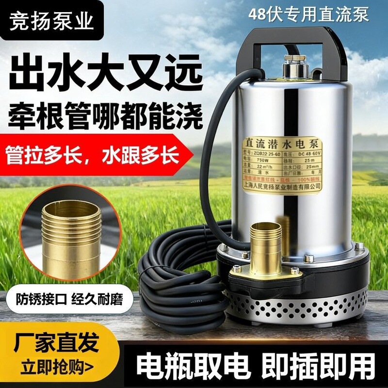 Electric Tricycle 48V-60V Universal Battery-Powered Vehicle Dc Submersible Pump for Watering Vegetables and Pumping Water [6 Batteries Prohibited]
