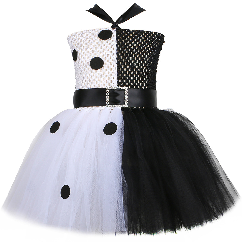 Vêtements pour enfants Jupe en maille de sorcière noire et blanche Costume de cosplay Cruella de Vil 101 chien fidèle Jupe de princesse pour enfants Cruella_voghion.com