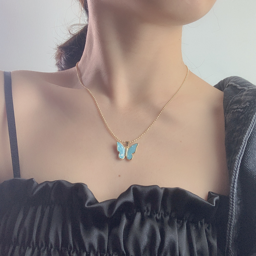 Fashion Butterfly Copper Plating Inlay Shell Pendant Necklace 1 Piece