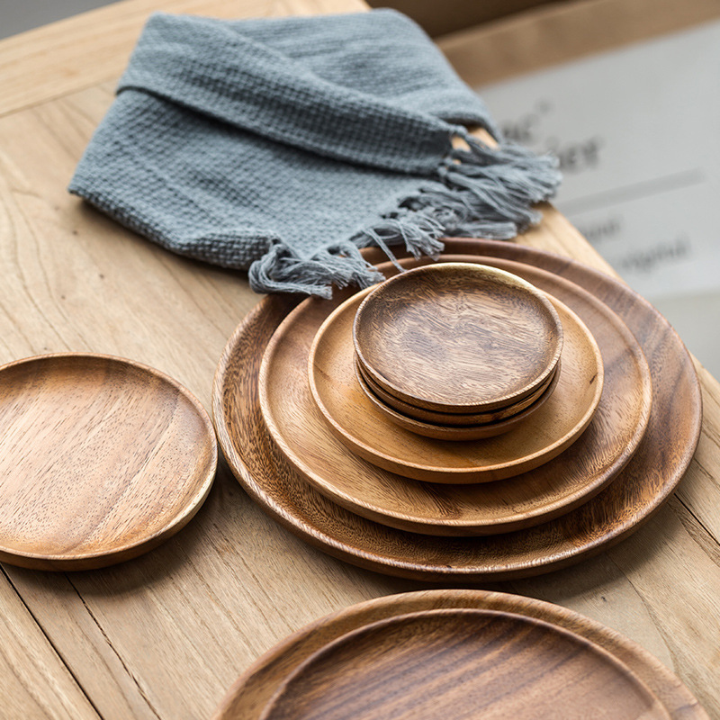 Wholesale walnut plate Japanese-style solid wood plate round wooden fruit plate household snack plate wooden tea tray Wholesale walnut plate Japanese-style solid wood plate round wooden fruit plate household snack plate wooden tea tray