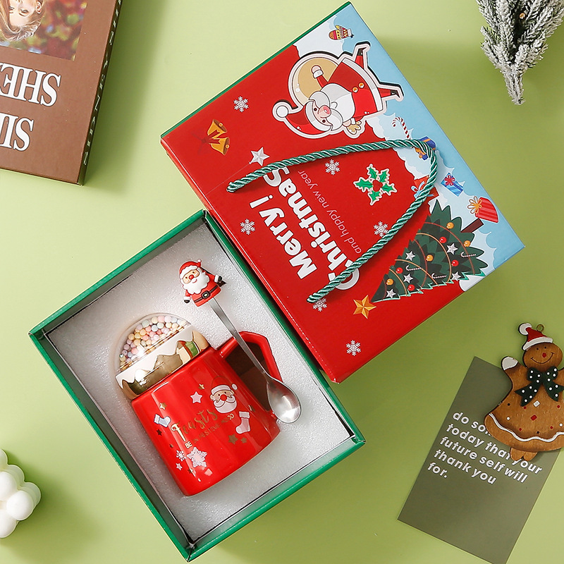 クリスマスギフト セラミックカップ クリスマスカップ クリスマスマグカップ 蓋付き クリエイティブウォーターカップ イベントギフトカップ ギフトボックス|undefined