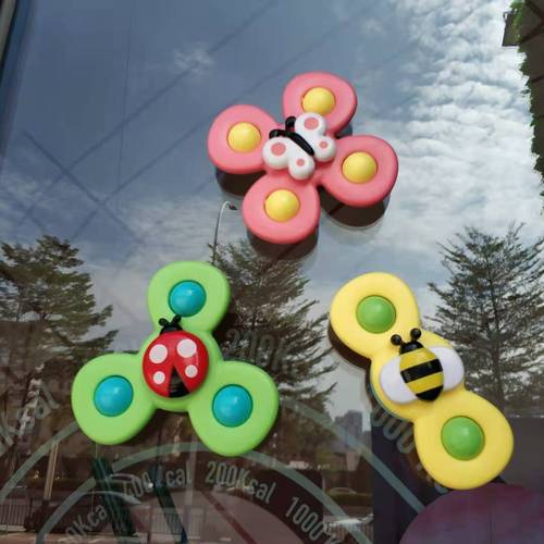 Flower Suction Cup Rotating Fun Children's Fun Insect Finger Spinner Rattles Bath Toys for Babies Wholesale