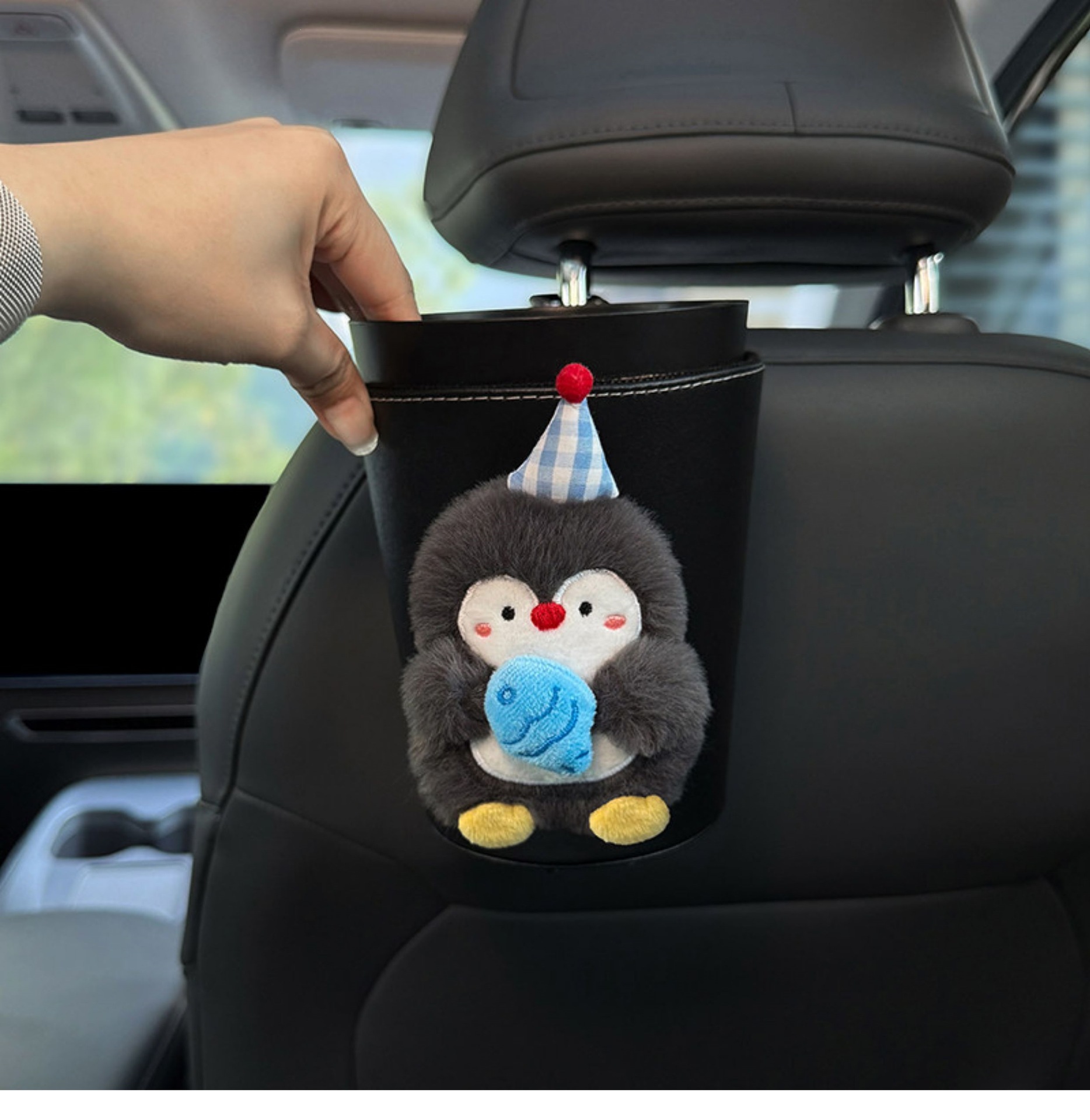2026 New Penguin Car Trash Bin and Tissue Box 2-in-1 Front and Rear Seat Tissue Hanging Bag Cute Car Storage