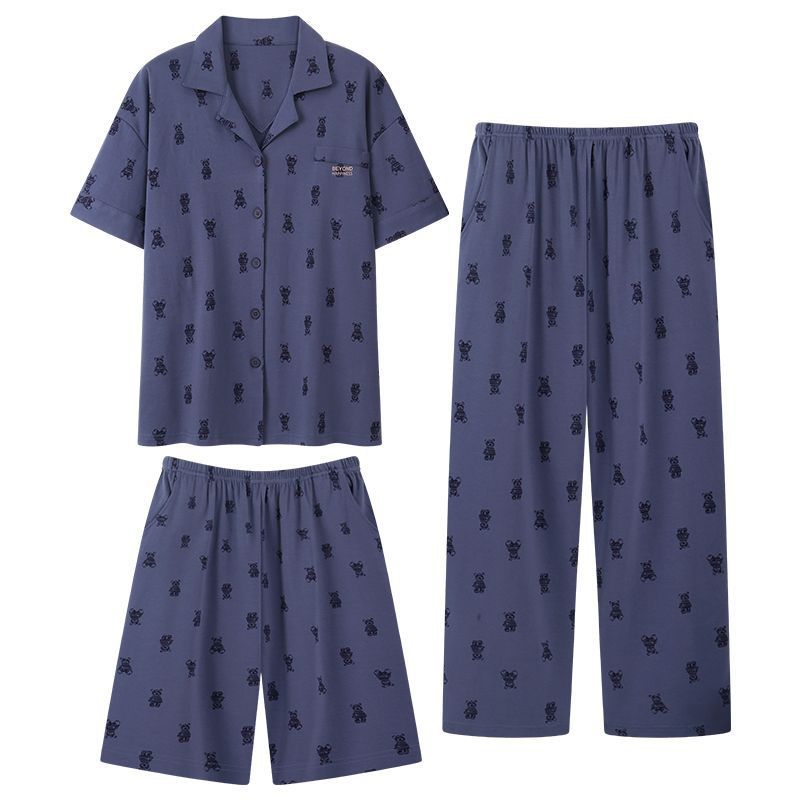 100% pijamas de algodón pantalones de manga corta de verano de los hombres ropa para el hogar pantalones cortos de verano casual traje de tres piezas