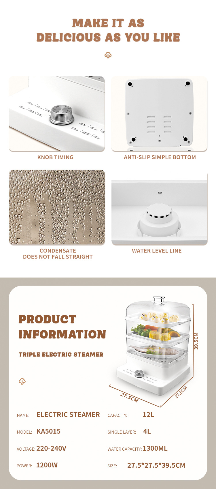 DSP Dan Song Steaming And Cooking All-in-One Small Electric Steamer Basket Household Three-Layer Multi-Function_voghion.com