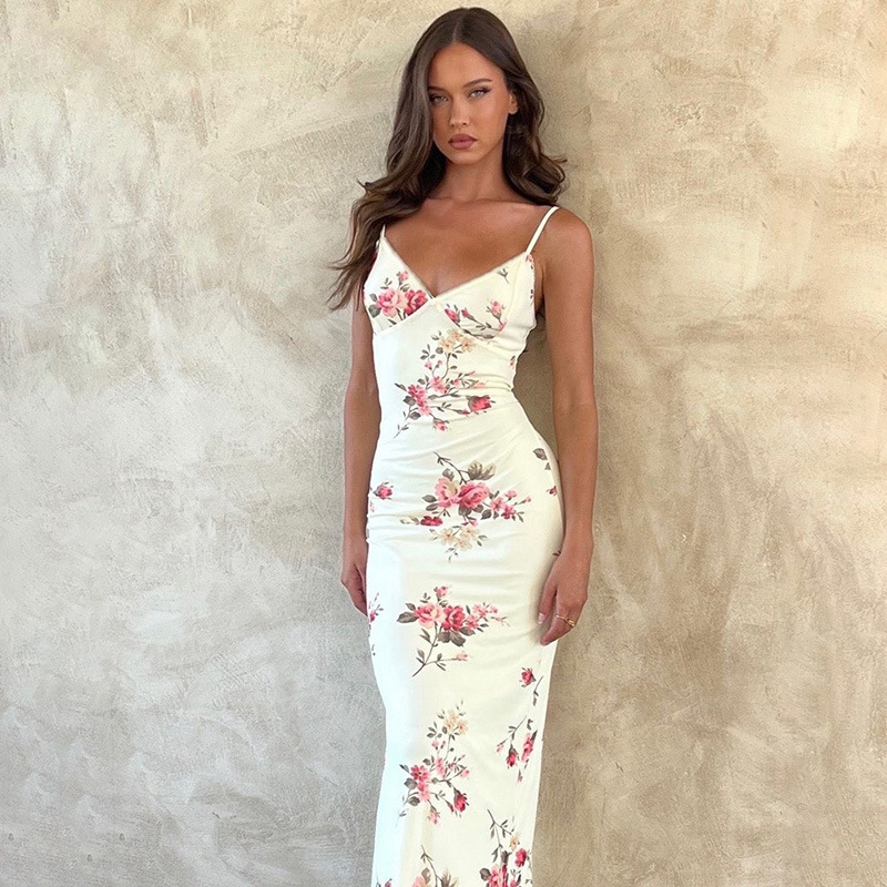 Women's Strap Dress Vacation V Neck Printing Sleeveless Flower Maxi Long Dress Daily Date display picture 1