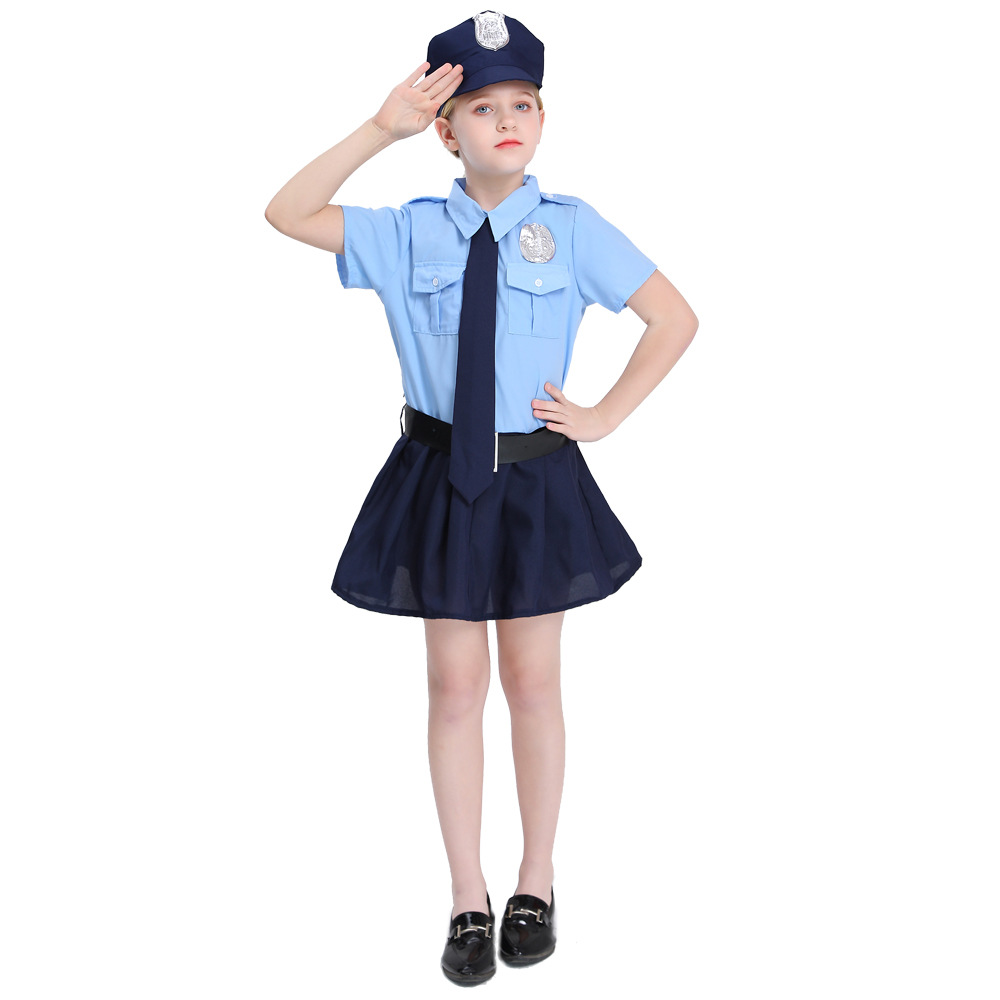 Cute Girl Little Police Game Cosplay Police Officer Uniform Cool Halloween Costume for Kids