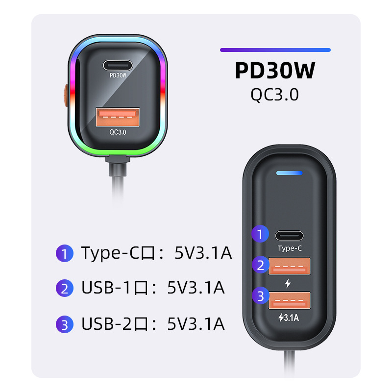 Cargador de automóviles de visualización digital transfronteriza súper rápido de carga de cinco puertos PD flash para cargador de automóviles Android de Apple