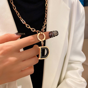 Letter D Chain Long Sweater Chain Necklace Elegant Necklace Simple Collarbone Chain Niche Design Women's Autumn and Winter High-end
