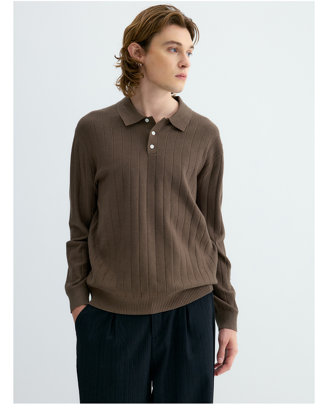 UNF 250g Ribbed Knit Polo Sweater