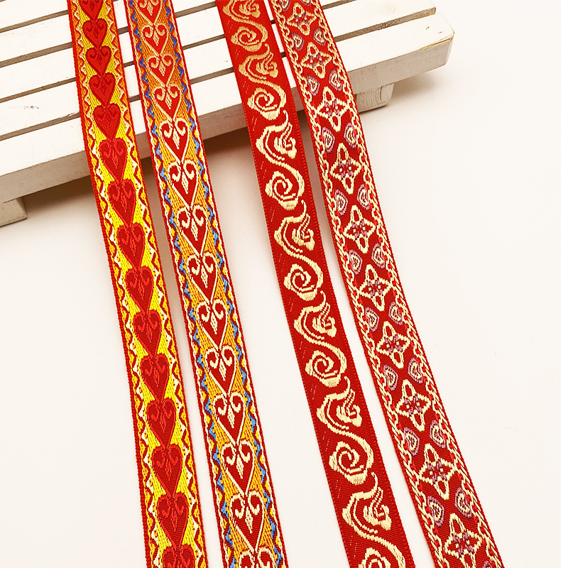 Fábrica en stock al por mayor 2,0 cm estilo étnico poliéster jacquard cinta ropa bolsas accesorios Ropa Accesorios de encaje