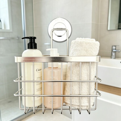 Vintage-style hanging basket bathroom storage rack, no-drill wall-mounted shelf for makeup room and toilet