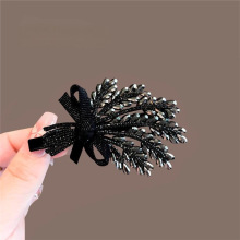 高级感黑色水钻麦穗发夹时尚气质蝴蝶结侧边夹刘海夹鸭嘴夹发饰