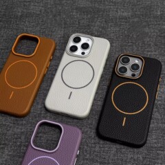 iPhone17に適したライチ柄のスマホケース、Apple 15promaxのコントラストカラー磁気リング付き、14のシンプルな保護ケース