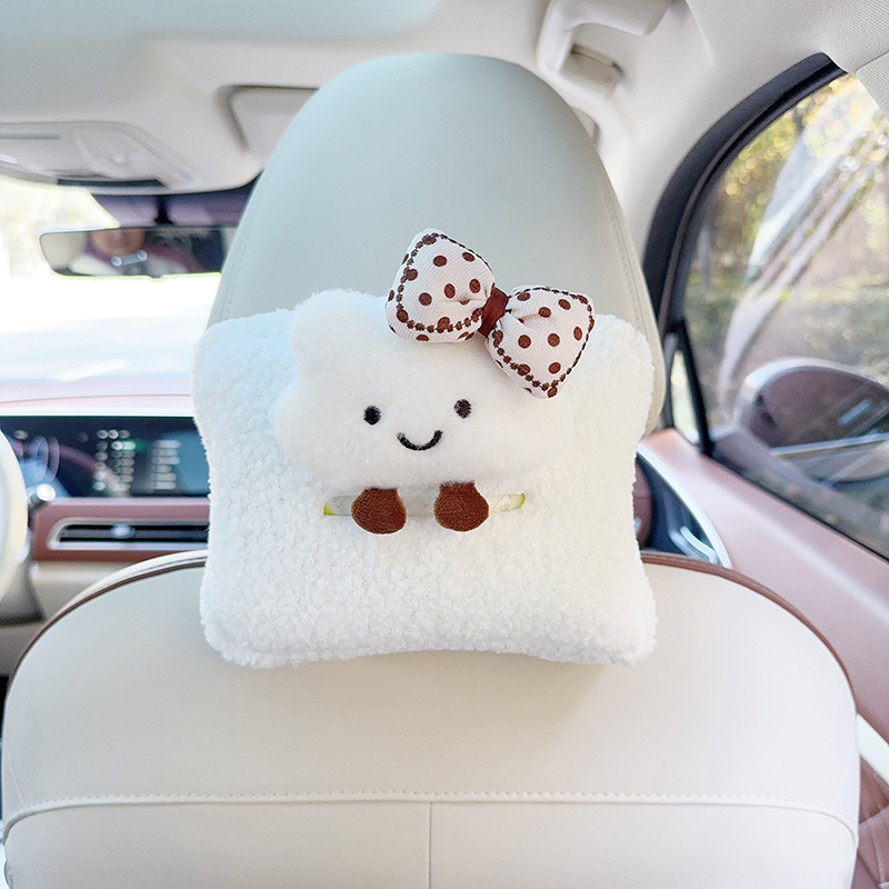 Car tissue box/set – Qiao Le Jia Yuan Cloud Tissue Box - beige-bow-white-cloud-seat-back-tissue-box