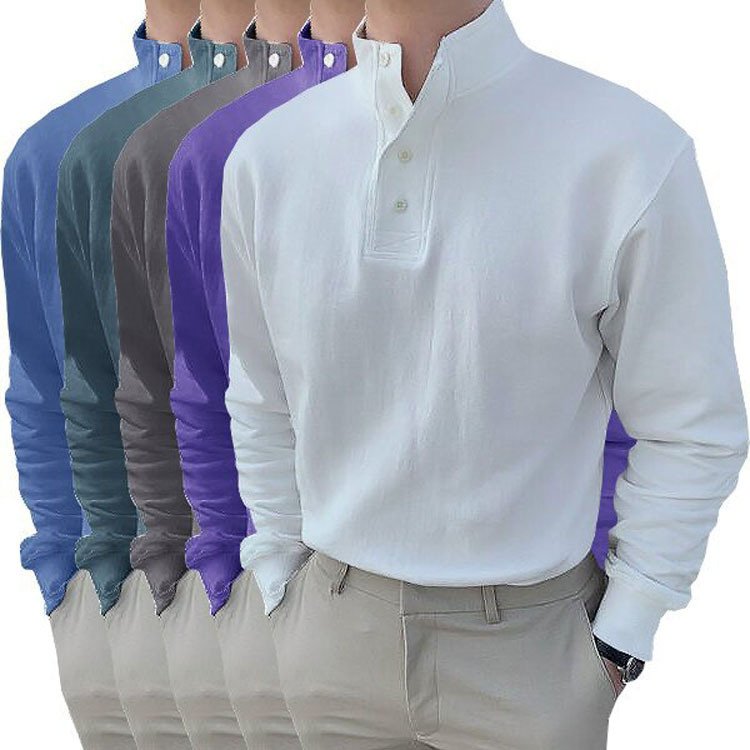 Spring/Summer Men's Solid Color Long-Sleeved Shirt With Standard Slit Design, Casual Spring/Autumn Wear_viptrois.com