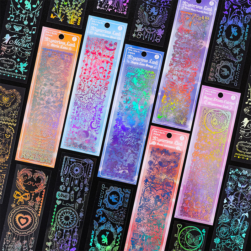 Misteriosa tierra serie vintage caliente plata láser pegatinas DIY diario decoración material impermeable PVC papelería pegatinas