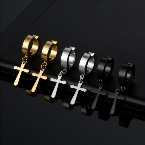 Amazon's new titanium steel ear clips, fashionable and personalized men's earrings, punk simple and trendy non-pierced earrings