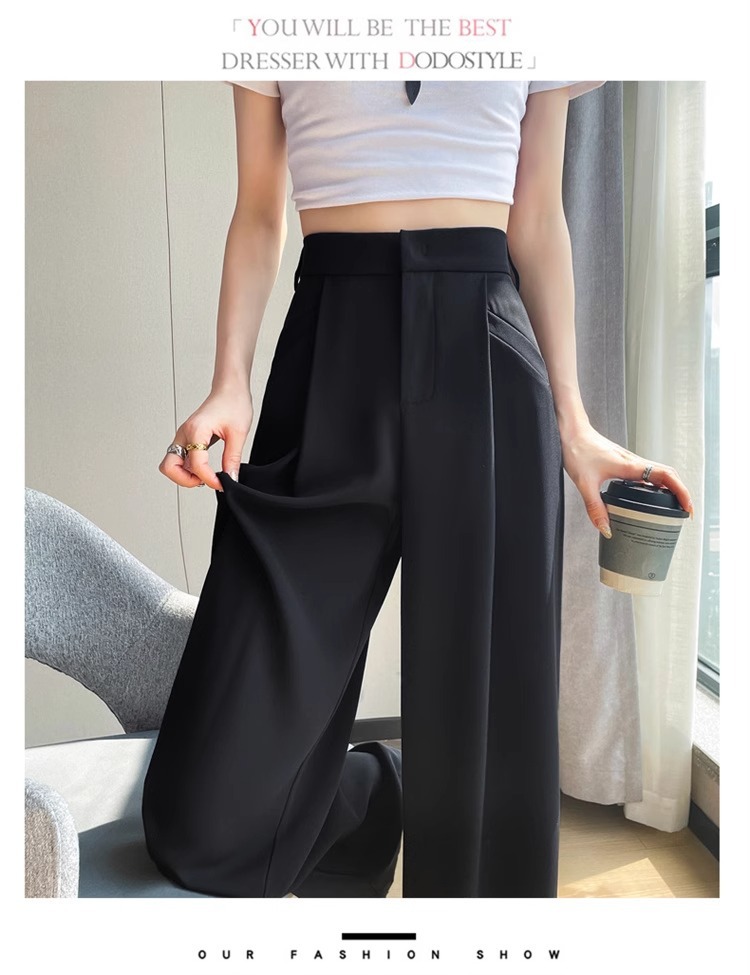 Quần tây nữ cạp cao ống đứng chất lụa băng mỏng mùa hè — Màu đen mẫu thông thường chi tiết 46