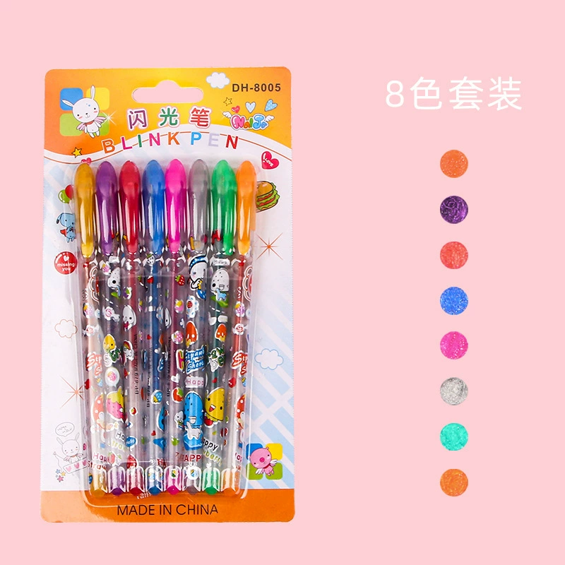 Flashing fluorescence highlighter, coloured pencils, rollerball pen, scheduler