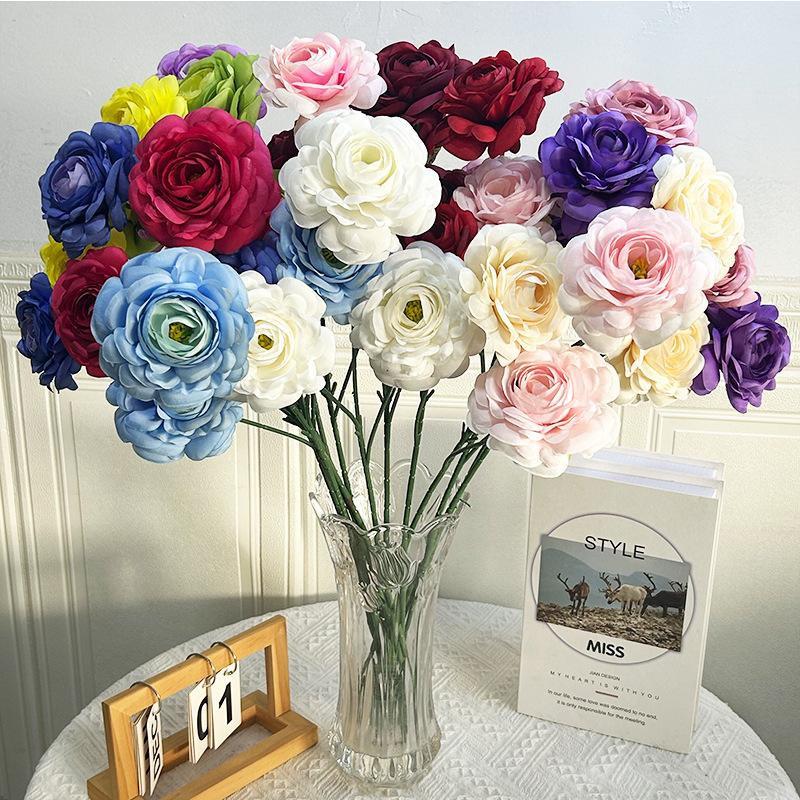 3头新露莲 仿真花束 酒店家居餐桌花艺粉色露莲装饰花高品质假花