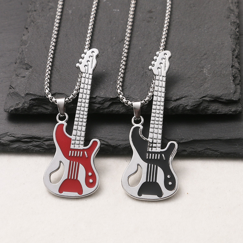 Collana con chitarra musicale hip hop, personalità di strada, ciondolo a catena in acciaio Ti, tendenza alla moda_voghion.com