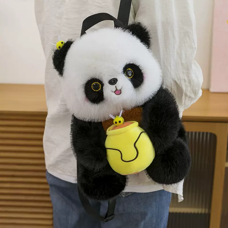 跨境批发爆款好柿发生熊猫毛绒玩偶可爱公仔绒娃娃少女新款双肩包