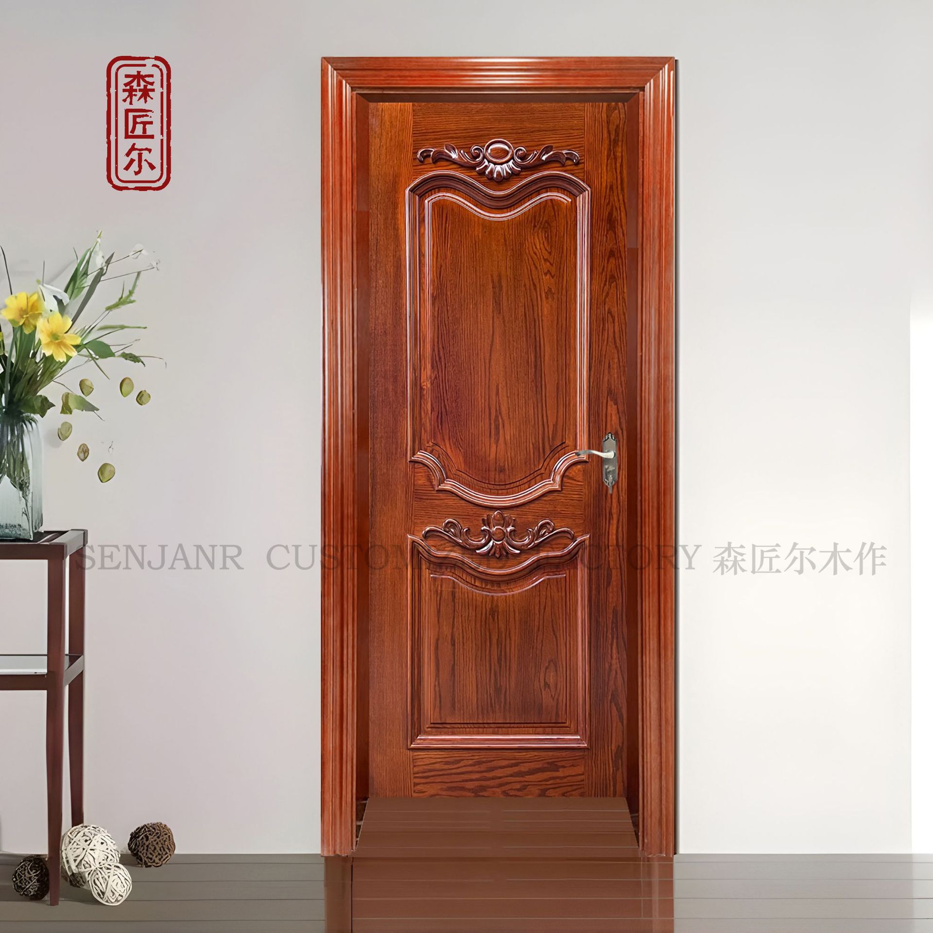 佛山木门厂家泰国齿接橡木烤漆卧室门卡斯拉房门刚果沙比利原木门