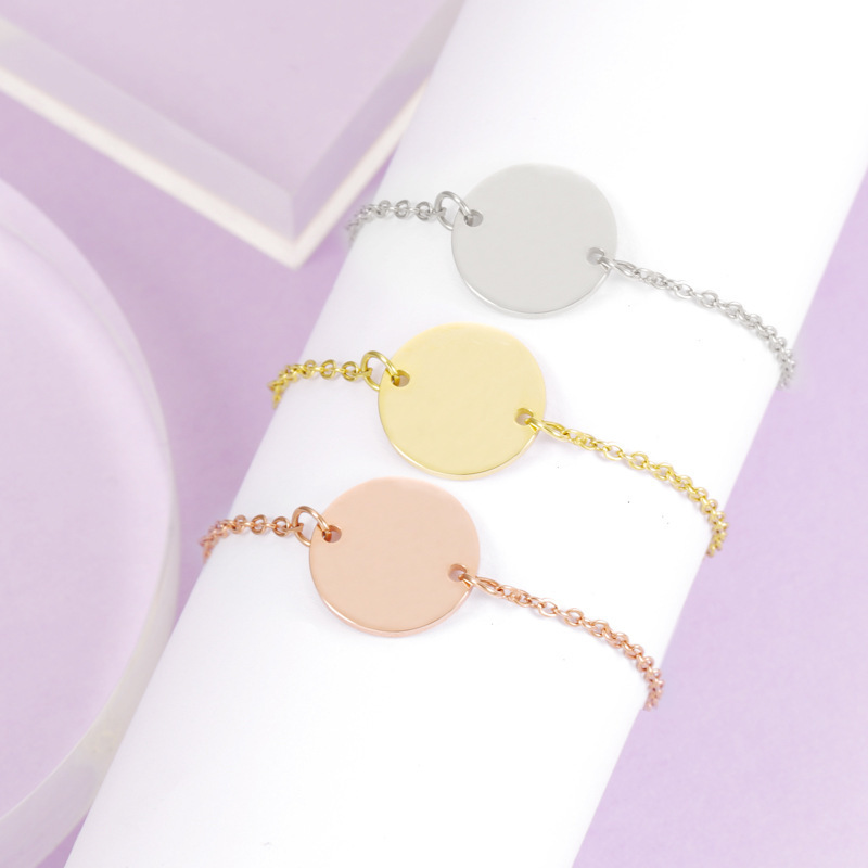 Personalized Simple Mirror Stainless Steel Round Disc Bracelet Couple Gift Bracelet DIY Laserable Personalized Simple Mirror Stainless Steel Round Disc Bracelet Couple Gift Bracelet DIY Laserable
