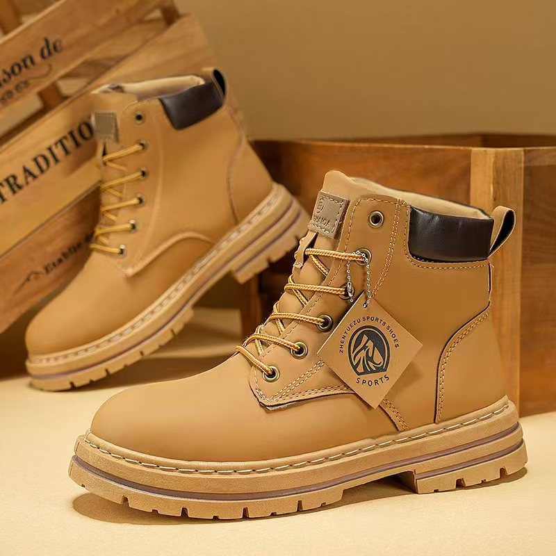 Botas Martin de estilo europeo para hombre, otoño 2024, estilo británico, botas amarillas, suela blanda, botas cortas retro, botas de trabajo, estilo vintage